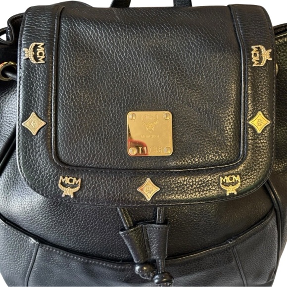 MCM Vintage Black Backpack with Gold Logo Motifs - Made in Germany main image 7